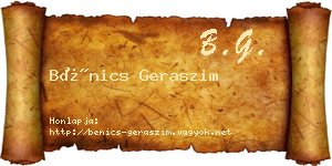 Bénics Geraszim névjegykártya